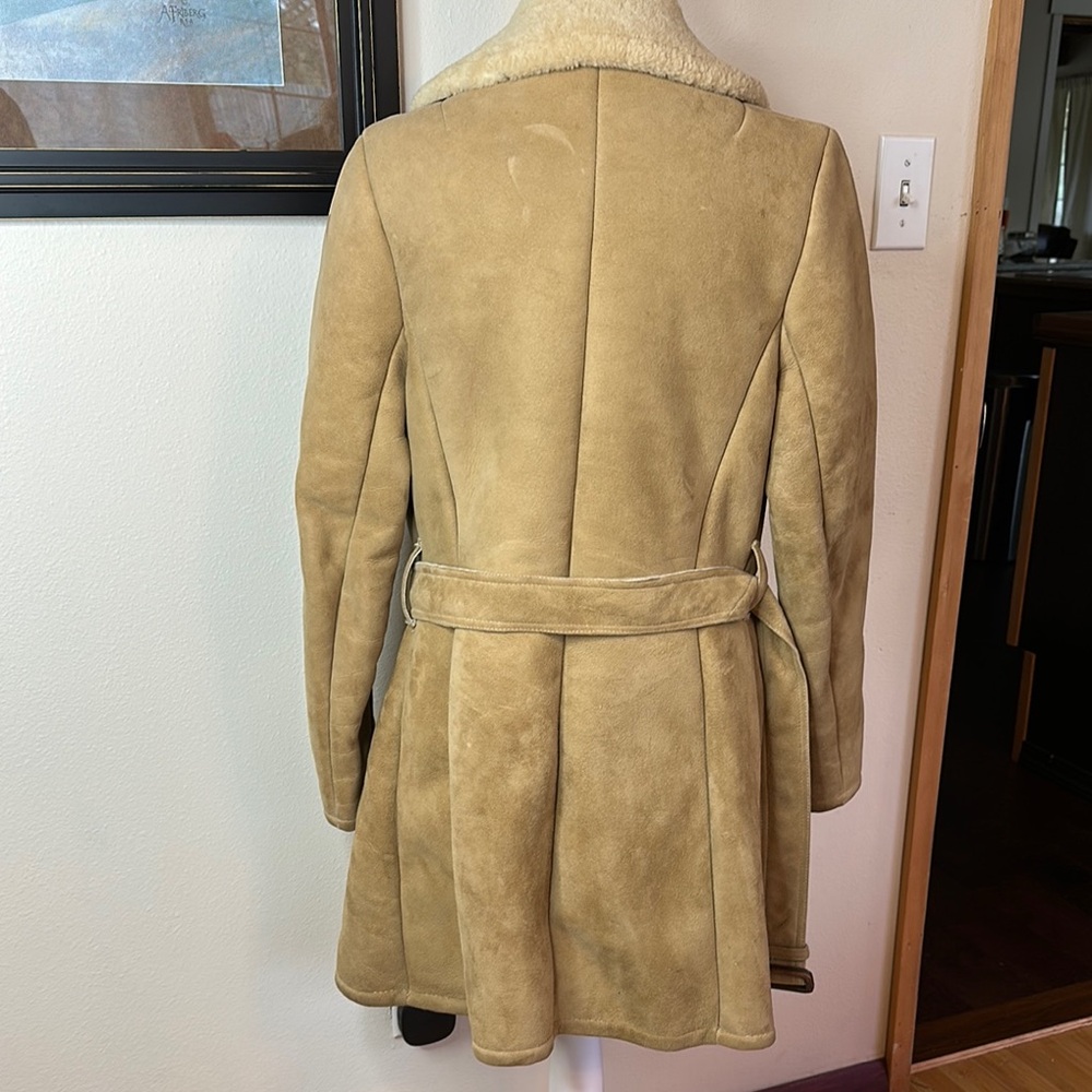 Womens Tan Shearling Coat with Belt - Picture 5 of 6